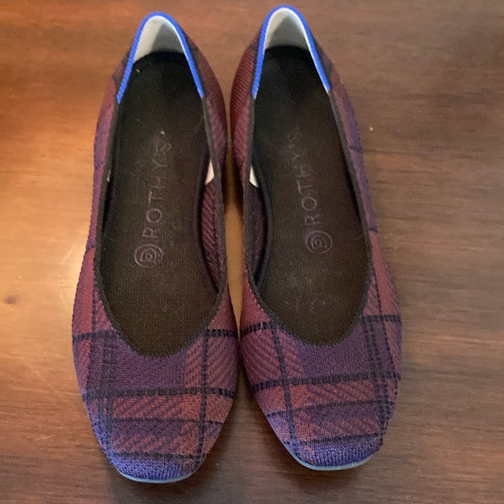 Rothy's Purple and Blue Plaid Loafers for Casual Comfort